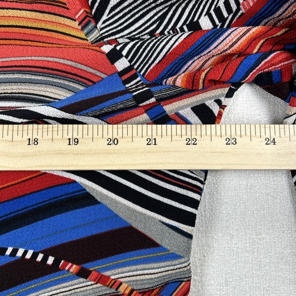 Mishca High Low Blouse Multicolor Striped Button Down Long Slv Women's Large - Picture 5 of 9